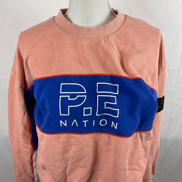 P.E. Nation Sweatshirt Style Top S Peach Blue Red Crewneck Long Sleeve - Picture 3 of 12